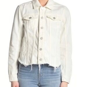 Blank NYC Women's 100% Cotton‎ White Denim Jacket Frayed Hem Casual Jean Jacket